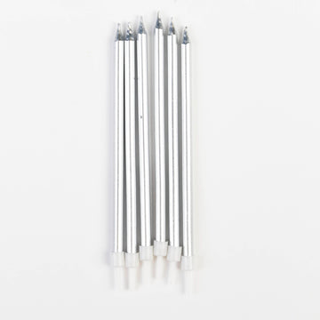 Bougies Argentées Métalliques – Long Format – Pack de 6