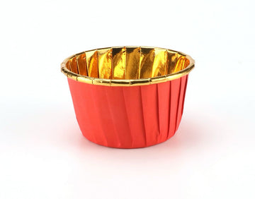 Caissettes Cupcake en Papier Aluminium Métalisé Rouge / Or
