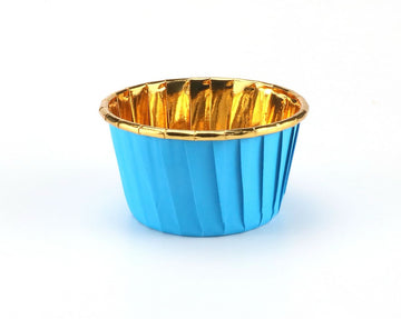 Caissettes Cupcake en Papier Aluminium Métalisé Blue / Or