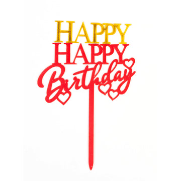 Happy Birthday Bicolore Rouge et Jaune (rouge et jaune avec écriture cursive)