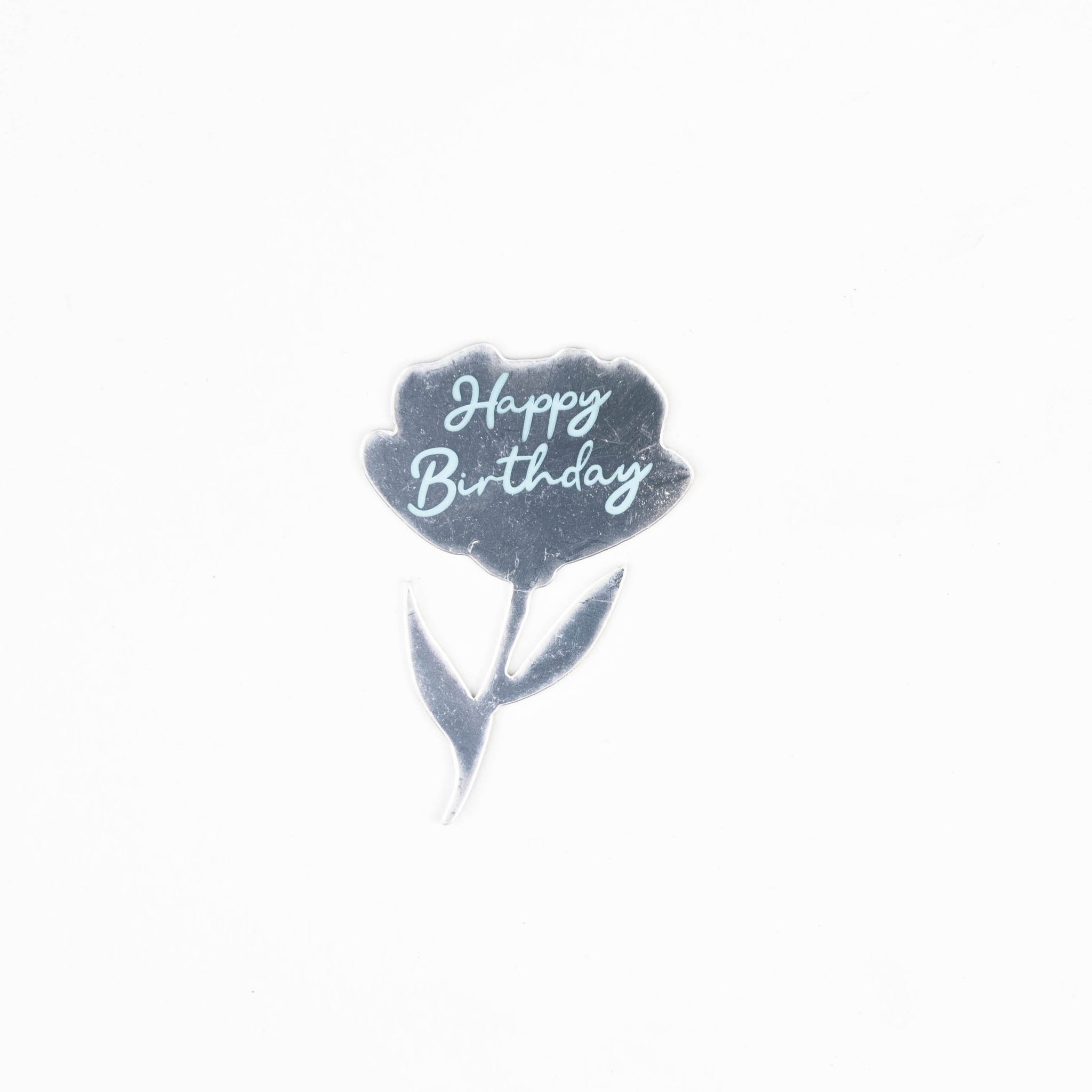 Happy Birthday Fleur Bleue (en forme de fleur, bleu métallique)