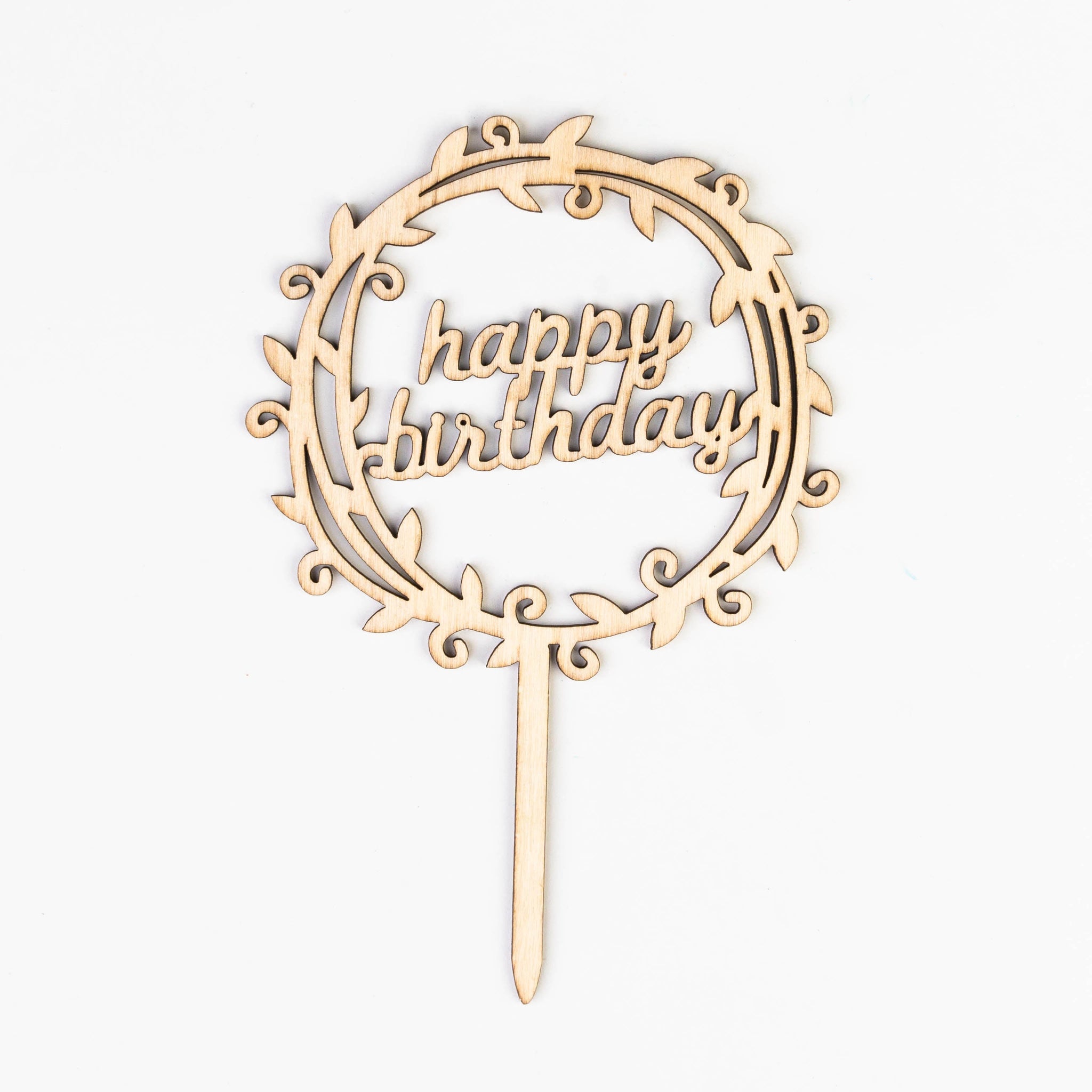 Happy Birthday Couronne Feuillue Bois (en bois avec une couronne feuillue)