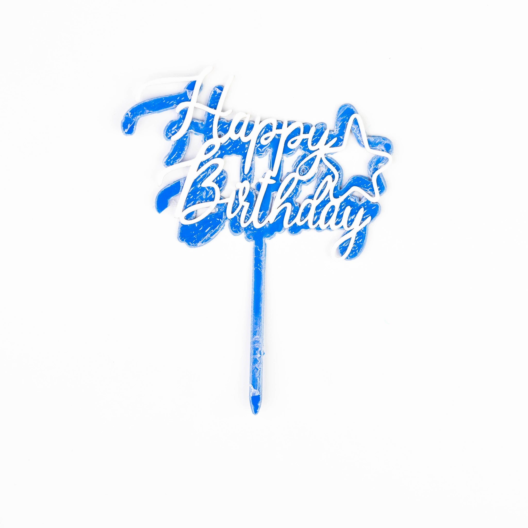 Happy Birthday Étoile Bleue (bleu métallisé avec des étoiles)