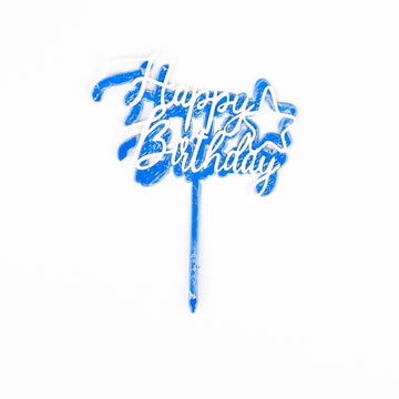Happy Birthday Étoile Bleue (bleu métallisé avec des étoiles)