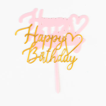 Happy Birthday Double Cœur Doré (doré avec deux cœurs en haut)